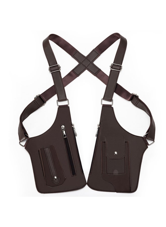 Generic Men's Bag Retro Strap Underarm Satchel Multi-functional Shoulder Bag Men's Bag Outdoor Mobile Phone Bag Vest Bag-Color:Brown  - Image 1