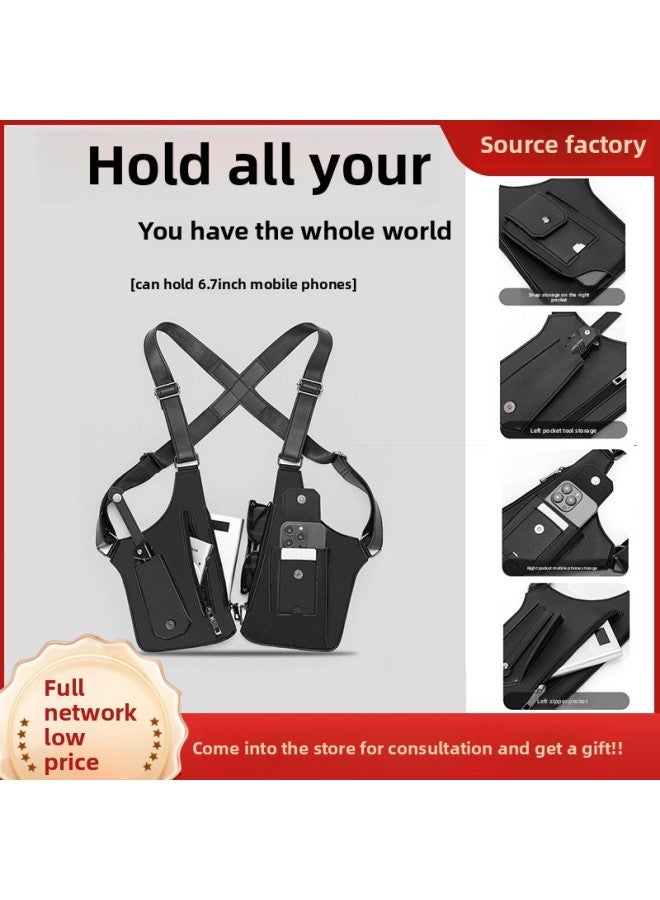 Generic Men's Bag Retro Strap Underarm Satchel Multi-functional Shoulder Bag Men's Bag Outdoor Mobile Phone Bag Vest Bag-Color:Brown  - Image 2