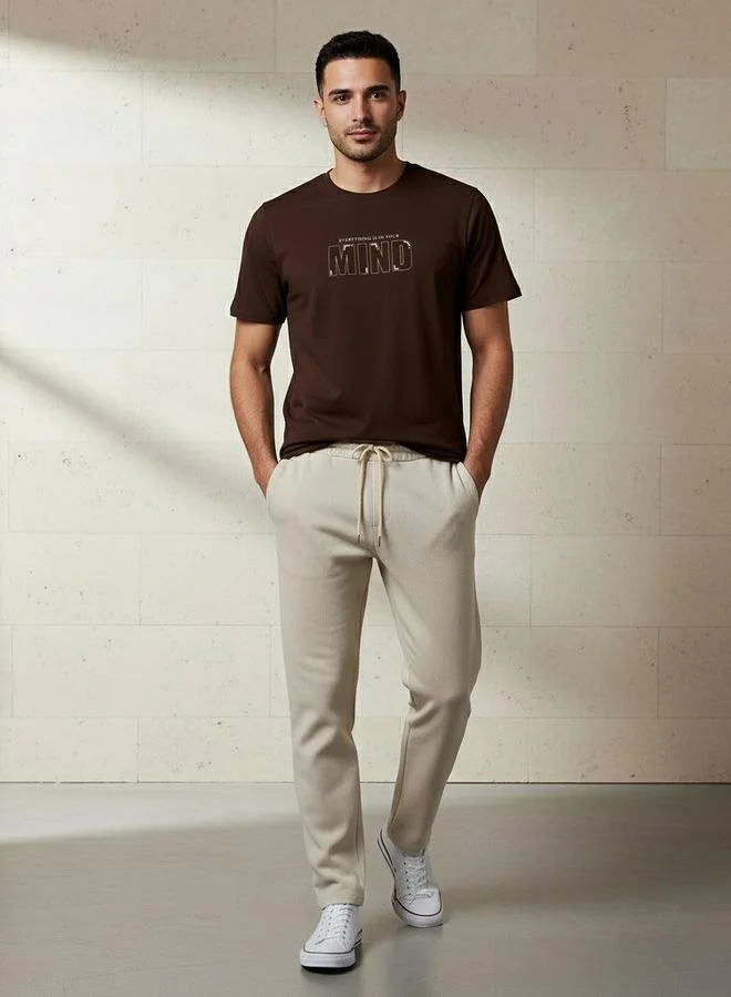 Iconic Iconic Men Slim Fit Round Neck Short Sleeve Slogan Print T-shirt