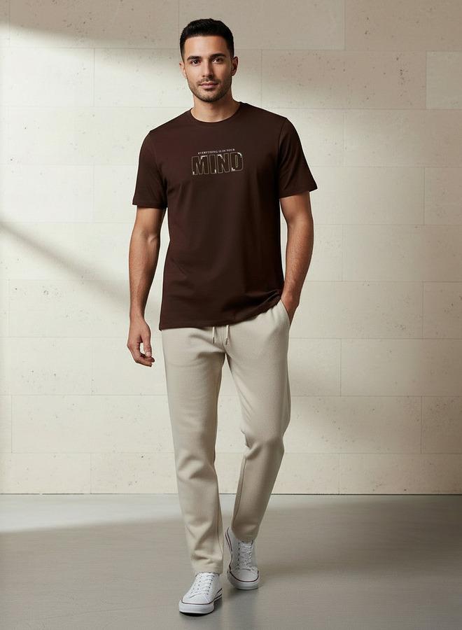 Iconic Men Slim Fit Round Neck Short Sleeve Slogan Print T shirt - Image 5
