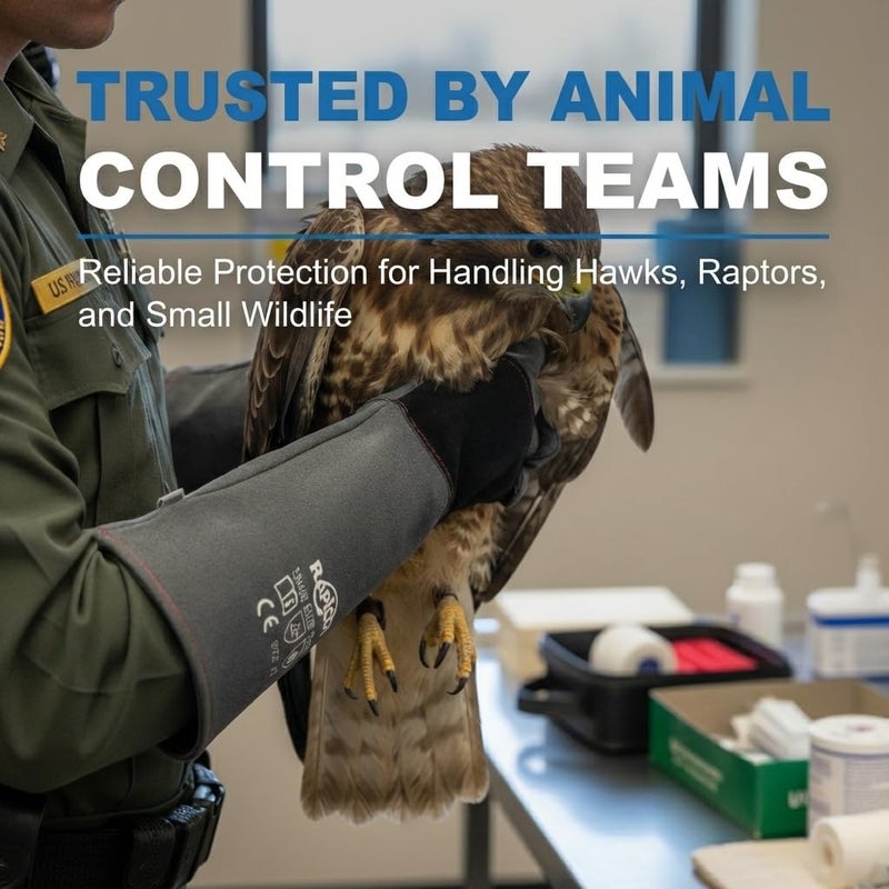RAPICCA Animal Handling Gloves Bite Proof Double Leather Reinforced Padding Dog,Cat Scratch,Bird Handling Falconry Gloves Grabbing Reptile Squirrel Snake Bite 16in Grey-Black - Image 3