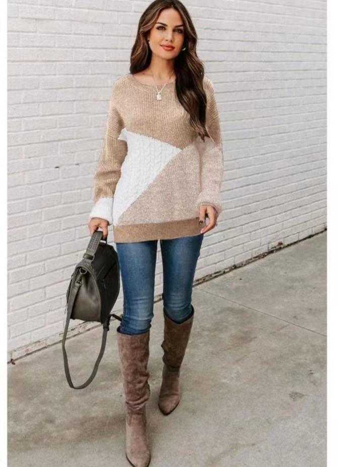 Loquat Women's Fashion Color Contrast Loose Sweater 