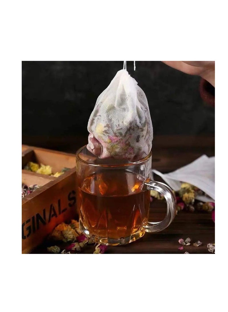 100 Pieces Disposable Drawstring Tea Filter Bags, Non-woven Fabric Bags, Airtight Mesh Bags for Tea Leaves, Coffee, Herbs, Spices