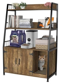 Stylish Cat House With Innovative Design Practical And Multi Use The Perfect Gift For Your Cat It Features A Large Storage Space 3 Shelves That Can Store Food Toys Scoops Magazines Cat Sand Or Other Pets The Lower Cabinet Has A Space For The Cat Bathroom It Has Two Doors That Are A Place For The Cat Litter Box That You Can Close The Cat Enters From The Side Of The Cabinet With Complete Ease And No Need To Worry There Is A Cat Scratching Pad At The Entrance To The Litter Box To Prevent Cat Waste From Staining Your Room And Also To Protect Your Furniture Inside The Litter Box There Are Ventilation Holes And Barriers On The Edges Of The Shelves To Prevent Tools From Falling The Cat House's Feet Are Adjustable Ergonomically Designed Durable And Strong Suitable For Placement In The Bedroom Living Room Laundry Room Or Outdoor Patio Brown Color