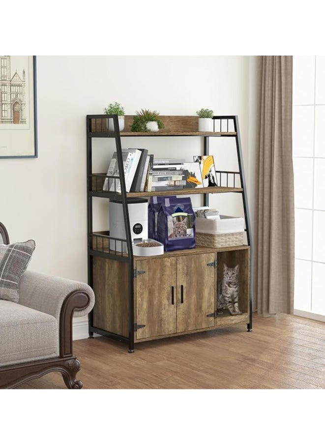 Generic - Stylish Cat House With Innovative Design Practical And Multi Use The Perfect Gift For Your Cat It Features A Large Storage Space 3 Shelves That Can Store Food Toys Scoops Magazines Cat Sand Or Other Pets The Lower Cabinet Has A Space For The Cat Bathroom It Has Two Doors That Are A Place For The Cat Litter Box That You Can Close The Cat Enters From The Side Of The Cabinet With Complete Ease And No Need To Worry There Is A Cat Scratching Pad At The Entrance To The Litter Box To Prevent Cat Waste From Staining Your Room And Also To Protect Your Furniture Inside The Litter Box There Are Ventilation Holes And Barriers On The Edges Of The Shelves To Prevent Tools From Falling The Cat House's Feet Are Adjustable Ergonomically Designed Durable And Strong Suitable For Placement In The Bedroom Living Room Laundry Room Or Outdoor Patio Brown Color - Image 1