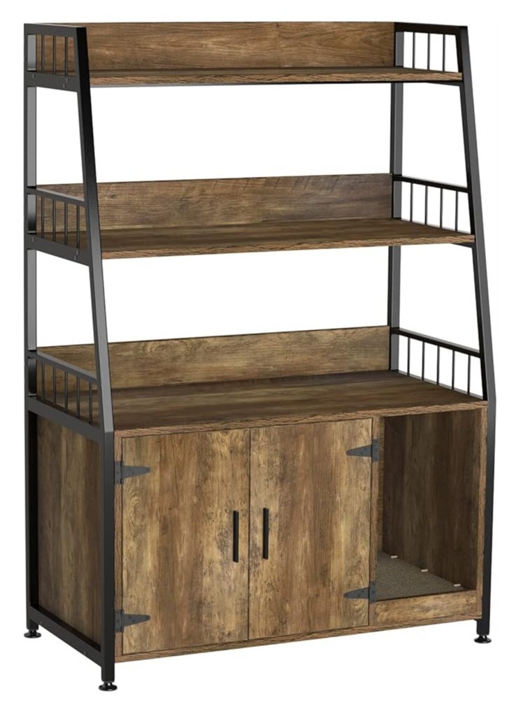 Generic - Stylish Cat House With Innovative Design Practical And Multi Use The Perfect Gift For Your Cat It Features A Large Storage Space 3 Shelves That Can Store Food Toys Scoops Magazines Cat Sand Or Other Pets The Lower Cabinet Has A Space For The Cat Bathroom It Has Two Doors That Are A Place For The Cat Litter Box That You Can Close The Cat Enters From The Side Of The Cabinet With Complete Ease And No Need To Worry There Is A Cat Scratching Pad At The Entrance To The Litter Box To Prevent Cat Waste From Staining Your Room And Also To Protect Your Furniture Inside The Litter Box There Are Ventilation Holes And Barriers On The Edges Of The Shelves To Prevent Tools From Falling The Cat House's Feet Are Adjustable Ergonomically Designed Durable And Strong Suitable For Placement In The Bedroom Living Room Laundry Room Or Outdoor Patio Brown Color - Image 1