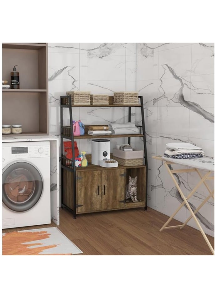 Generic - Stylish Cat House With Innovative Design Practical And Multi Use The Perfect Gift For Your Cat It Features A Large Storage Space 3 Shelves That Can Store Food Toys Scoops Magazines Cat Sand Or Other Pets The Lower Cabinet Has A Space For The Cat Bathroom It Has Two Doors That Are A Place For The Cat Litter Box That You Can Close The Cat Enters From The Side Of The Cabinet With Complete Ease And No Need To Worry There Is A Cat Scratching Pad At The Entrance To The Litter Box To Prevent Cat Waste From Staining Your Room And Also To Protect Your Furniture Inside The Litter Box There Are Ventilation Holes And Barriers On The Edges Of The Shelves To Prevent Tools From Falling The Cat House's Feet Are Adjustable Ergonomically Designed Durable And Strong Suitable For Placement In The Bedroom Living Room Laundry Room Or Outdoor Patio Brown Color - Image 1