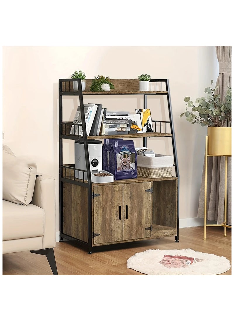 Generic - Stylish Cat House With Innovative Design Practical And Multi Use The Perfect Gift For Your Cat It Features A Large Storage Space 3 Shelves That Can Store Food Toys Scoops Magazines Cat Sand Or Other Pets The Lower Cabinet Has A Space For The Cat Bathroom It Has Two Doors That Are A Place For The Cat Litter Box That You Can Close The Cat Enters From The Side Of The Cabinet With Complete Ease And No Need To Worry There Is A Cat Scratching Pad At The Entrance To The Litter Box To Prevent Cat Waste From Staining Your Room And Also To Protect Your Furniture Inside The Litter Box There Are Ventilation Holes And Barriers On The Edges Of The Shelves To Prevent Tools From Falling The Cat House's Feet Are Adjustable Ergonomically Designed Durable And Strong Suitable For Placement In The Bedroom Living Room Laundry Room Or Outdoor Patio Brown Color - Image 1