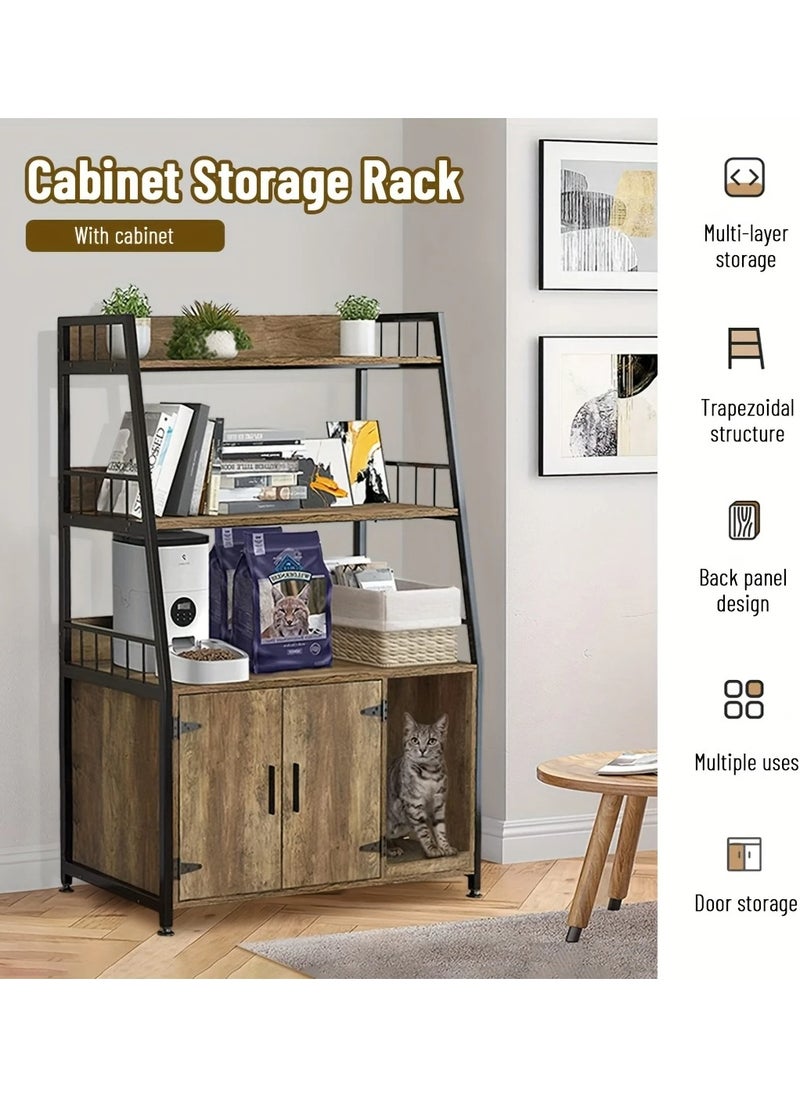 Generic - Stylish Cat House With Innovative Design Practical And Multi Use The Perfect Gift For Your Cat It Features A Large Storage Space 3 Shelves That Can Store Food Toys Scoops Magazines Cat Sand Or Other Pets The Lower Cabinet Has A Space For The Cat Bathroom It Has Two Doors That Are A Place For The Cat Litter Box That You Can Close The Cat Enters From The Side Of The Cabinet With Complete Ease And No Need To Worry There Is A Cat Scratching Pad At The Entrance To The Litter Box To Prevent Cat Waste From Staining Your Room And Also To Protect Your Furniture Inside The Litter Box There Are Ventilation Holes And Barriers On The Edges Of The Shelves To Prevent Tools From Falling The Cat House's Feet Are Adjustable Ergonomically Designed Durable And Strong Suitable For Placement In The Bedroom Living Room Laundry Room Or Outdoor Patio Brown Color - Image 1