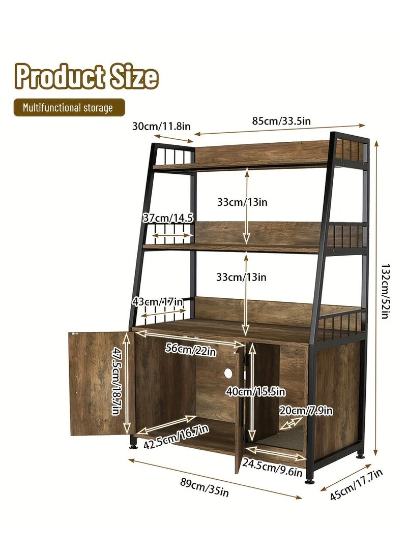 Generic - Stylish Cat House With Innovative Design Practical And Multi Use The Perfect Gift For Your Cat It Features A Large Storage Space 3 Shelves That Can Store Food Toys Scoops Magazines Cat Sand Or Other Pets The Lower Cabinet Has A Space For The Cat Bathroom It Has Two Doors That Are A Place For The Cat Litter Box That You Can Close The Cat Enters From The Side Of The Cabinet With Complete Ease And No Need To Worry There Is A Cat Scratching Pad At The Entrance To The Litter Box To Prevent Cat Waste From Staining Your Room And Also To Protect Your Furniture Inside The Litter Box There Are Ventilation Holes And Barriers On The Edges Of The Shelves To Prevent Tools From Falling The Cat House's Feet Are Adjustable Ergonomically Designed Durable And Strong Suitable For Placement In The Bedroom Living Room Laundry Room Or Outdoor Patio Brown Color - Image 1