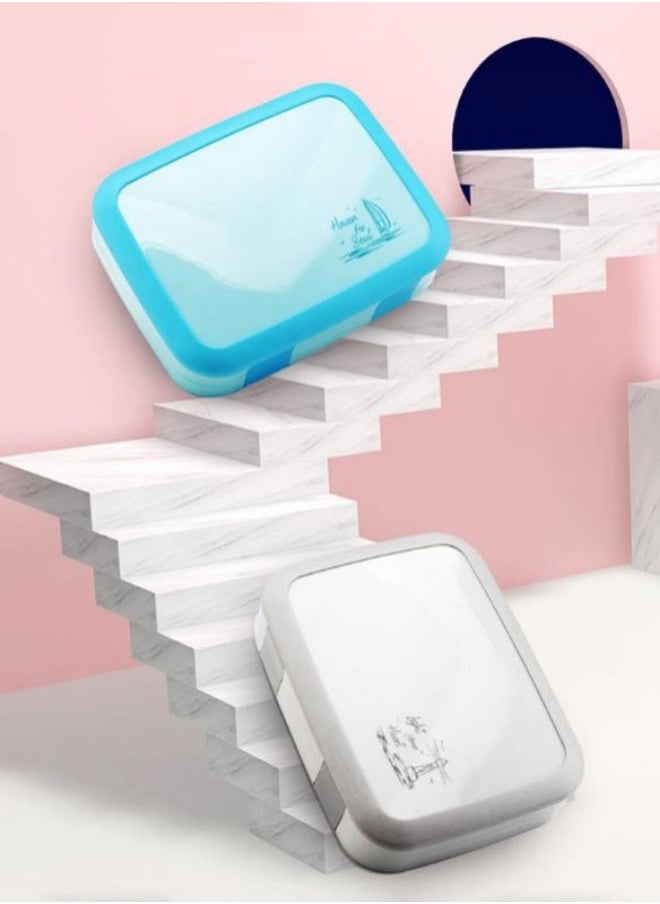 XiuWoo 5-compartment Lunch Box Plastic Sealed Split Bento Lunch Box-Blue  - Image 4
