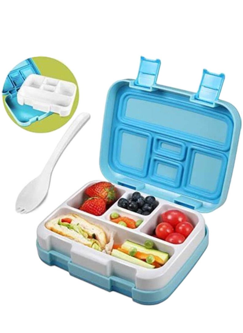 XiuWoo 5-compartment Lunch Box Plastic Sealed Split Bento Lunch Box-Blue  - Image 1