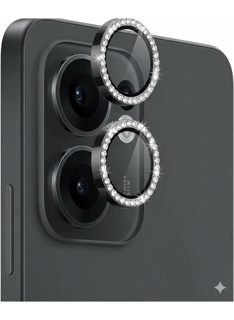 Luxury camera lens studded with rhinestones for Oppo Reno 13F rhinestones, sparkling diamond crystal cover, durable black metal frame (black) - Image 1