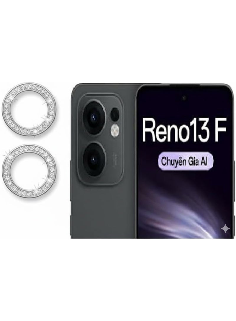 Luxury camera lens studded with rhinestones for Oppo Reno 13F rhinestones, sparkling diamond crystal cover, durable black metal frame (black) - Image 2