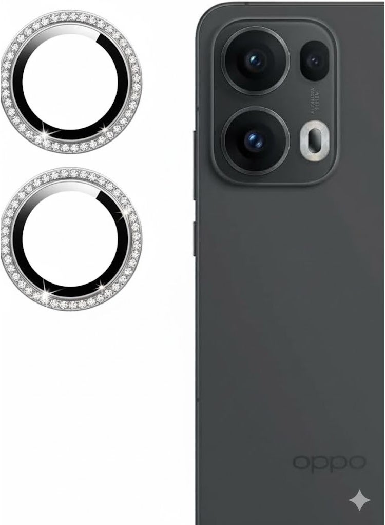 Luxury camera lens studded with rhinestones for Oppo Reno 13F rhinestones, sparkling diamond crystal cover, durable black metal frame (black) - Image 3