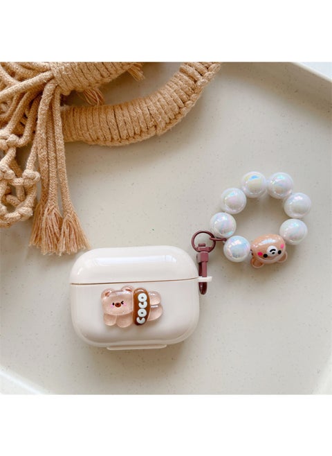 For AirPods 4 Headphone Set Cartoon Diy Doll Pendant Apple 1/2 Generation/pro2 Bluetooth Soft Case Bracelet-Color:Beige Soft Shell + Pendant-coco Bear-Model:AirPods 1/2 Generation (protective Cover)