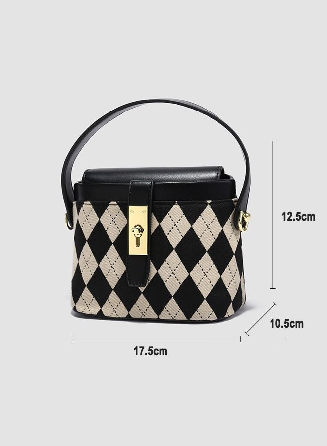 Sharpdo British Style Rhomboid Ladies Bucket Handbag High-End PU Leather Crossbody Bag for Women - Image 2