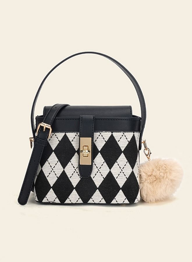 Sharpdo British Style Rhomboid Ladies Bucket Handbag High-End PU Leather Crossbody Bag for Women - Image 1