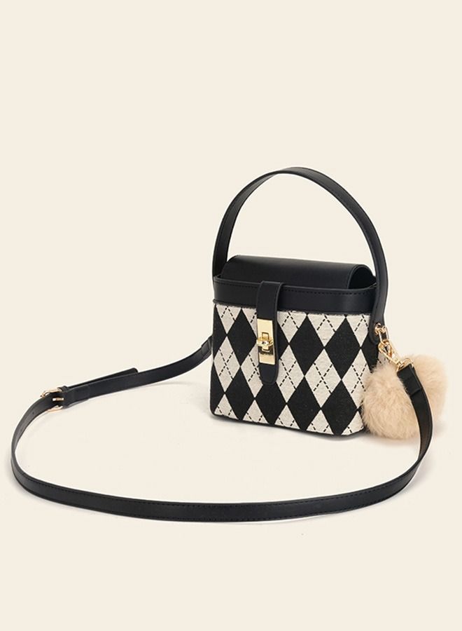 Sharpdo British Style Rhomboid Ladies Bucket Handbag High-End PU Leather Crossbody Bag for Women - Image 3
