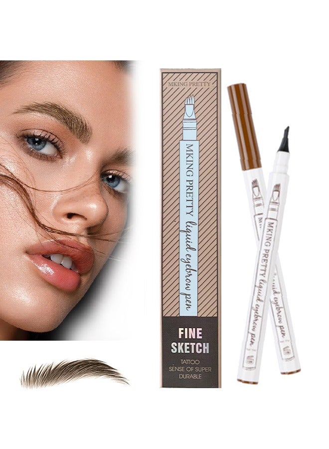 مكينج بريتي السائل الحاجب القلم ترقية للماء الحاجب قلم رصاص مع مايكرو شوكة تلميح ، 3D ماجيك الحاجب قلم 4 رئيس سبليت للماء طويلة الأمد قلم الحاجب (# 02 بني) - Image 1