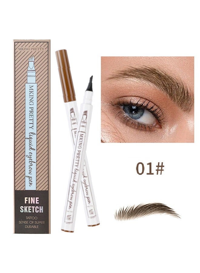 مكينج بريتي السائل الحاجب القلم ترقية للماء الحاجب قلم رصاص مع مايكرو شوكة تلميح ، 3D ماجيك الحاجب قلم 4 رئيس سبليت للماء طويلة الأمد قلم الحاجب (# 02 بني) - Image 2