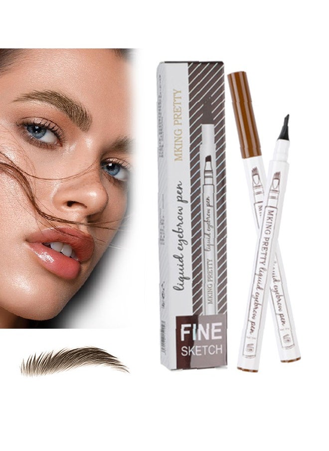 Mking Pretty - Liquid Eyebrow Pen-Upgrade Waterproof Brow Pencil with Micro-Fork Tip,3D Magic Eyebrow Pencil 4-Head Split Waterproof Long-lasting Eyebrow Pencil (#02 Brown) - Image 1