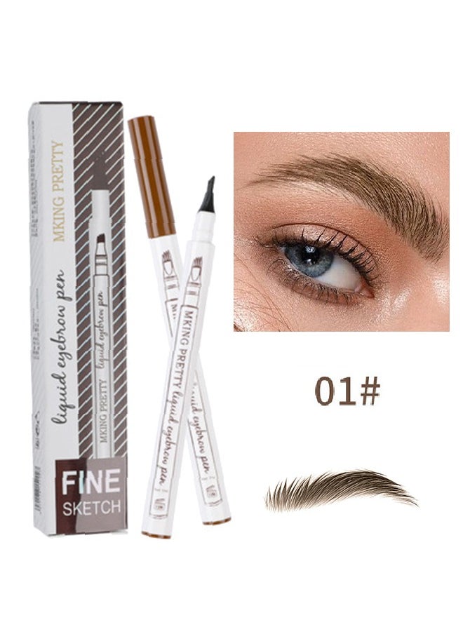 Mking Pretty - Liquid Eyebrow Pen-Upgrade Waterproof Brow Pencil with Micro-Fork Tip,3D Magic Eyebrow Pencil 4-Head Split Waterproof Long-lasting Eyebrow Pencil (#02 Brown) - Image 1
