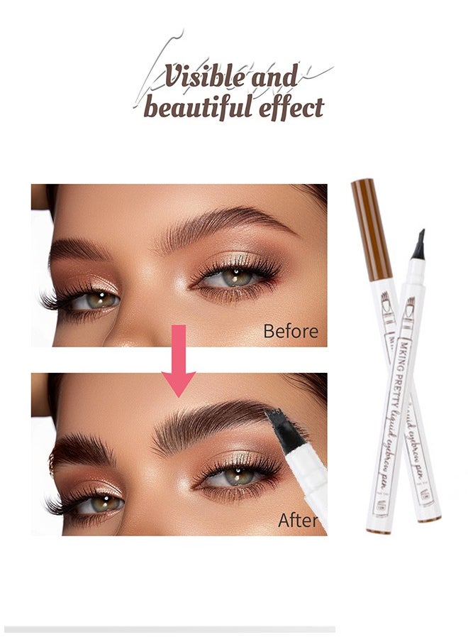 Mking Pretty - Liquid Eyebrow Pen-Upgrade Waterproof Brow Pencil with Micro-Fork Tip,3D Magic Eyebrow Pencil 4-Head Split Waterproof Long-lasting Eyebrow Pencil (#02 Brown) - Image 1