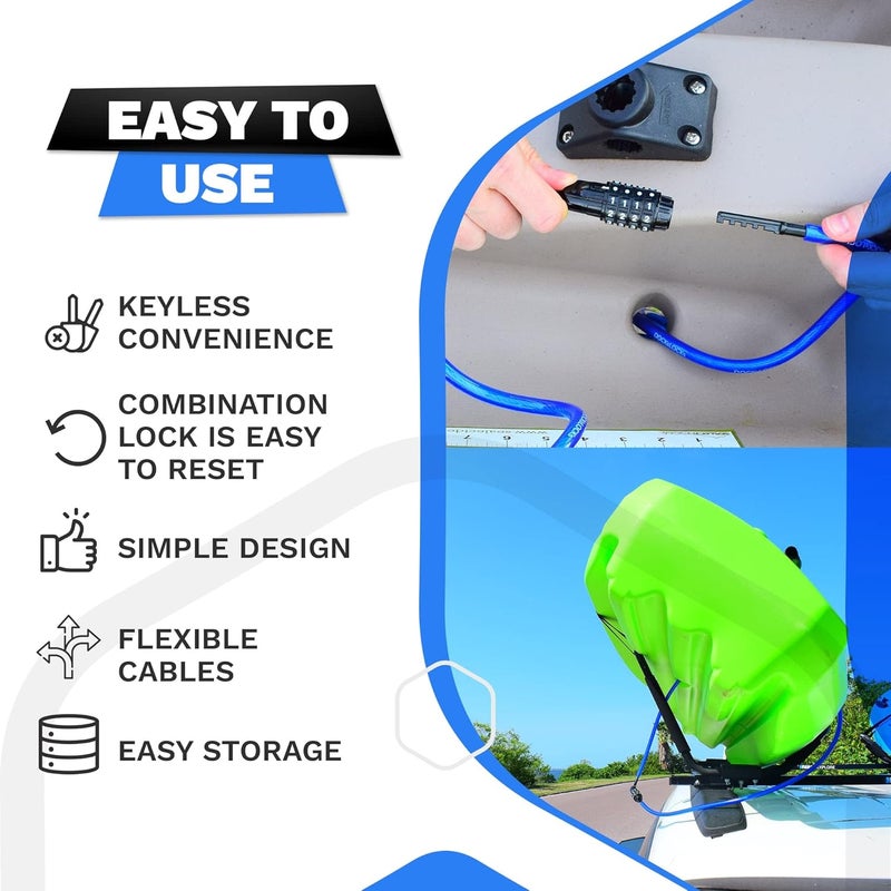 DocksLocks Weatherproof Straight Security Cable Lock (5ft to 25ft Lengths) with Resettable Combination, Anti-Theft Protection for Kayak, Bike, Paddleboard, Scooter, Equipment, Bicycles and More 15ft - Image 5