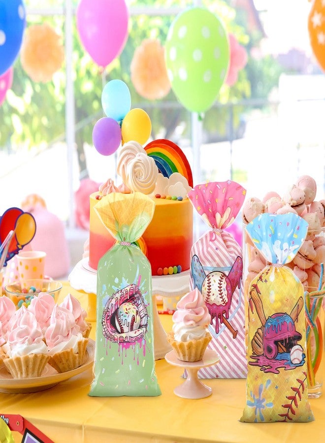 Glenmal 100 Pcs Ice Cream Drip Baseball Party Favor Bags Baseball Drip Birthday Cellophane Goodie Treat Bags 11 x 5 Inch for Candy Snack Party Supplies Decorations with Twist Ties for Sport Team Gift - Image 5
