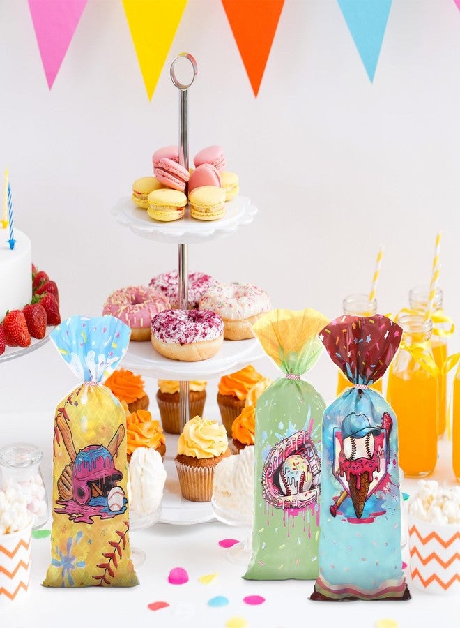 Glenmal 100 Pcs Ice Cream Drip Baseball Party Favor Bags Baseball Drip Birthday Cellophane Goodie Treat Bags 11 x 5 Inch for Candy Snack Party Supplies Decorations with Twist Ties for Sport Team Gift - Image 4