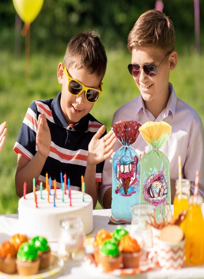Glenmal 100 Pcs Ice Cream Drip Baseball Party Favor Bags Baseball Drip Birthday Cellophane Goodie Treat Bags 11 x 5 Inch for Candy Snack Party Supplies Decorations with Twist Ties for Sport Team Gift - Image 3
