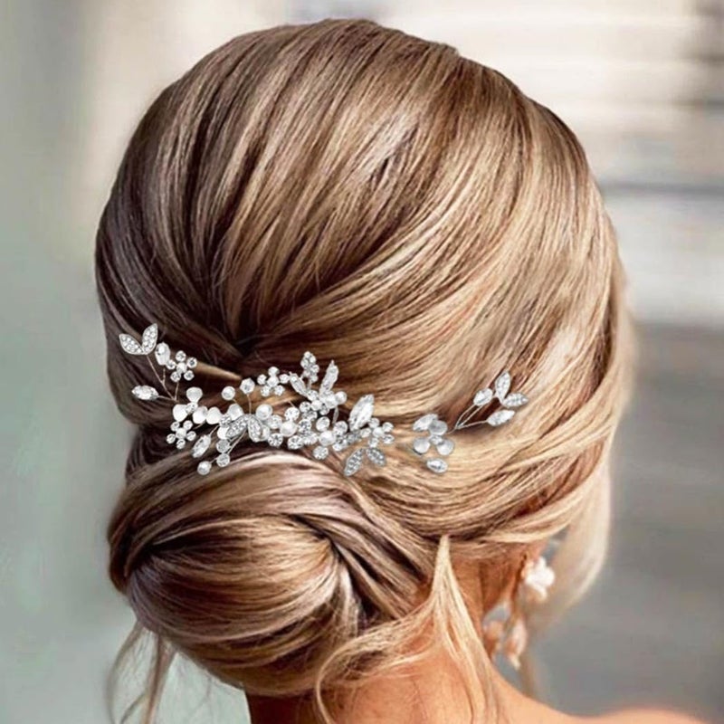 Casdre Crystal Bride Wedding Hair Comb Rhinestone Bridal Hair Piece Flower Hair Accessories for Women and Girls A Rose Gold