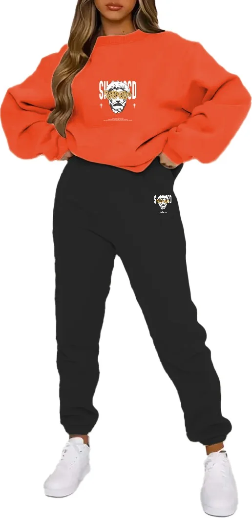 DogFish Tracksuit Set Sitdown Printed Plus Size Bottom Top Set