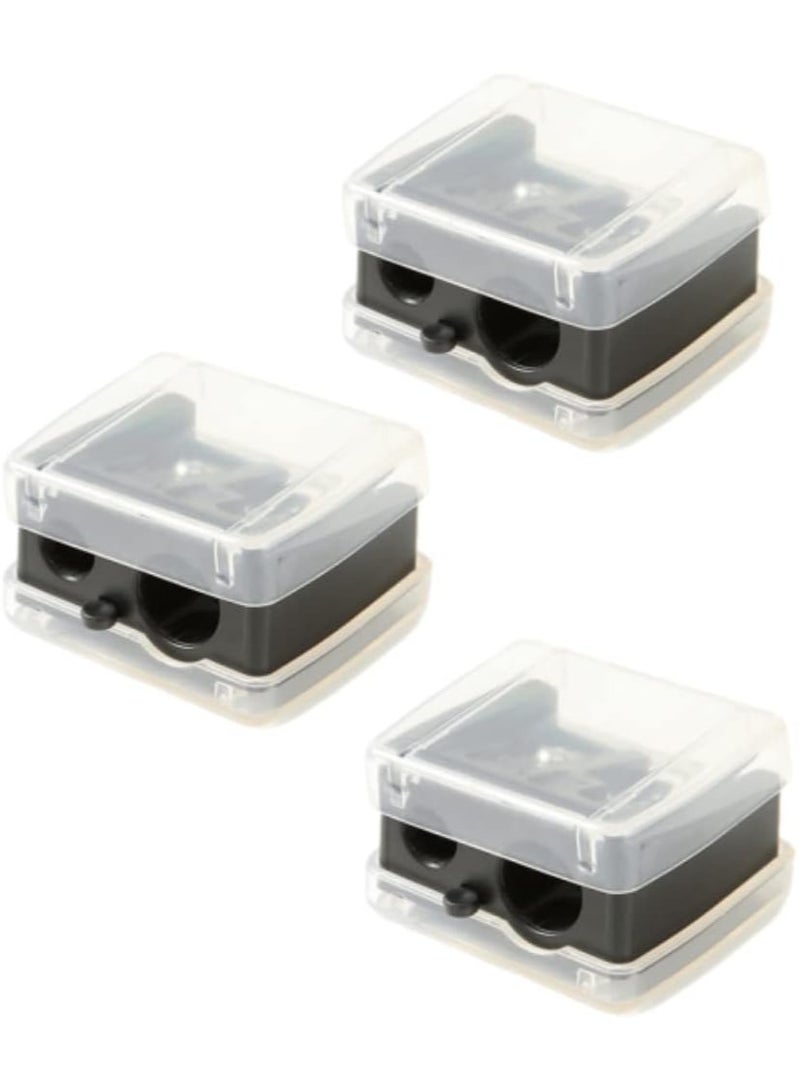 فوميمو مبراة اقلام تحديد العين ومستحضرات التجميل للسفر مع غطاء، مبراة مكياج محمولة مزدوجة لتحديد الشفاه والحواجب واقلام تحديد العين (اسود) - Image 2