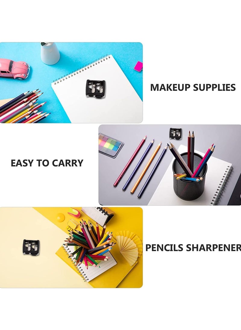 phomemo 3 Pack Eyeliner Pencil Sharpener Travel Cosmetics Pencil Sharpener with Cover Portable Makeup Sharpener Dual-Pencil Sharpener for Lip Liner, Eyebrow, and Eyeliner Pencils (Black)  - Image 2