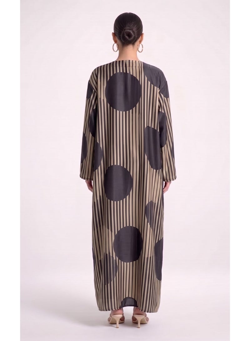 Next Abaya Beige Printed Silk Abaya - Image 2