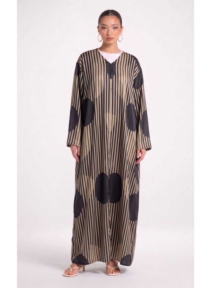 Next Abaya Beige Printed Silk Abaya - Image 1