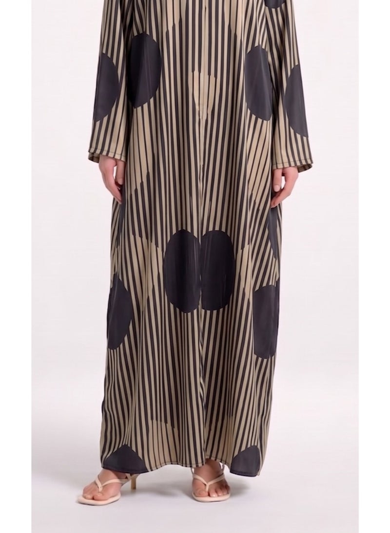 Next Abaya Beige Printed Silk Abaya - Image 3