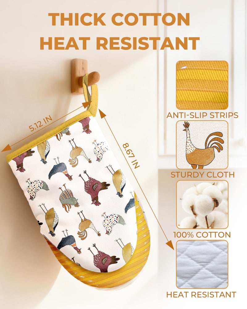 Slohif Chicken Mini Oven Mitts Set â€“ Yellow Animal Extended Short Heat Resistant Kitchen Gloves for Women, 100% Cotton Oven Mitts with Silicone Grips, Non-Slip and Thick Durable for Cooking & Baking - Image 2