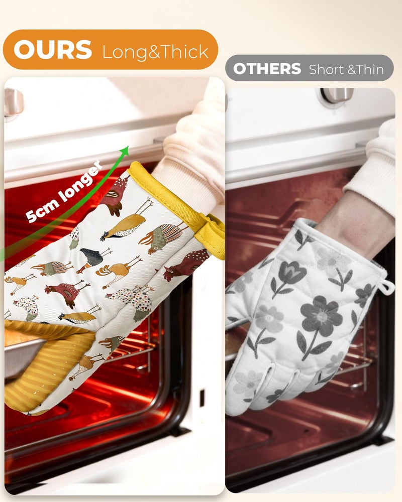 Slohif Chicken Mini Oven Mitts Set â€“ Yellow Animal Extended Short Heat Resistant Kitchen Gloves for Women, 100% Cotton Oven Mitts with Silicone Grips, Non-Slip and Thick Durable for Cooking & Baking - Image 3