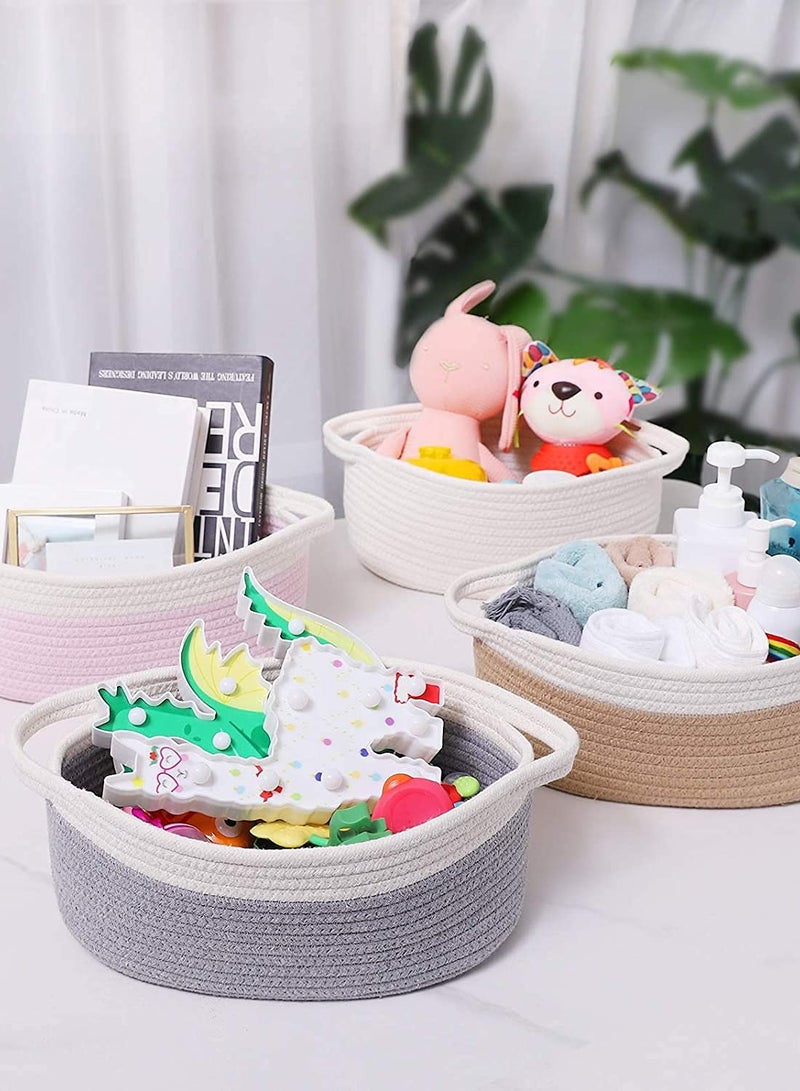 Zikra Small Woven Basket Nursery Decor, Cute Small Basket, Toy Basket, Empty Gift Basket with Handles Basket, Shelf Organizing Basket 12"x 8" x 5" Shelf Storage Basket (White) - Image 2