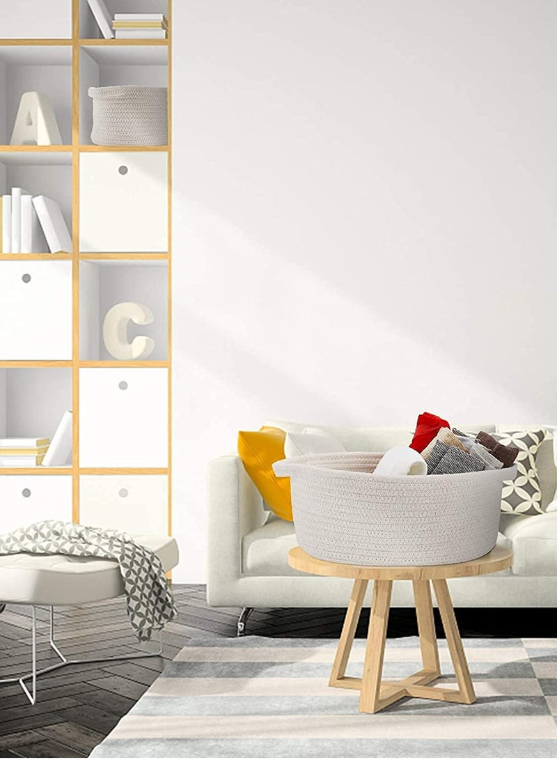 Zikra Small Woven Basket Nursery Decor, Cute Small Basket, Toy Basket, Empty Gift Basket with Handles Basket, Shelf Organizing Basket 12"x 8" x 5" Shelf Storage Basket (White) - Image 3