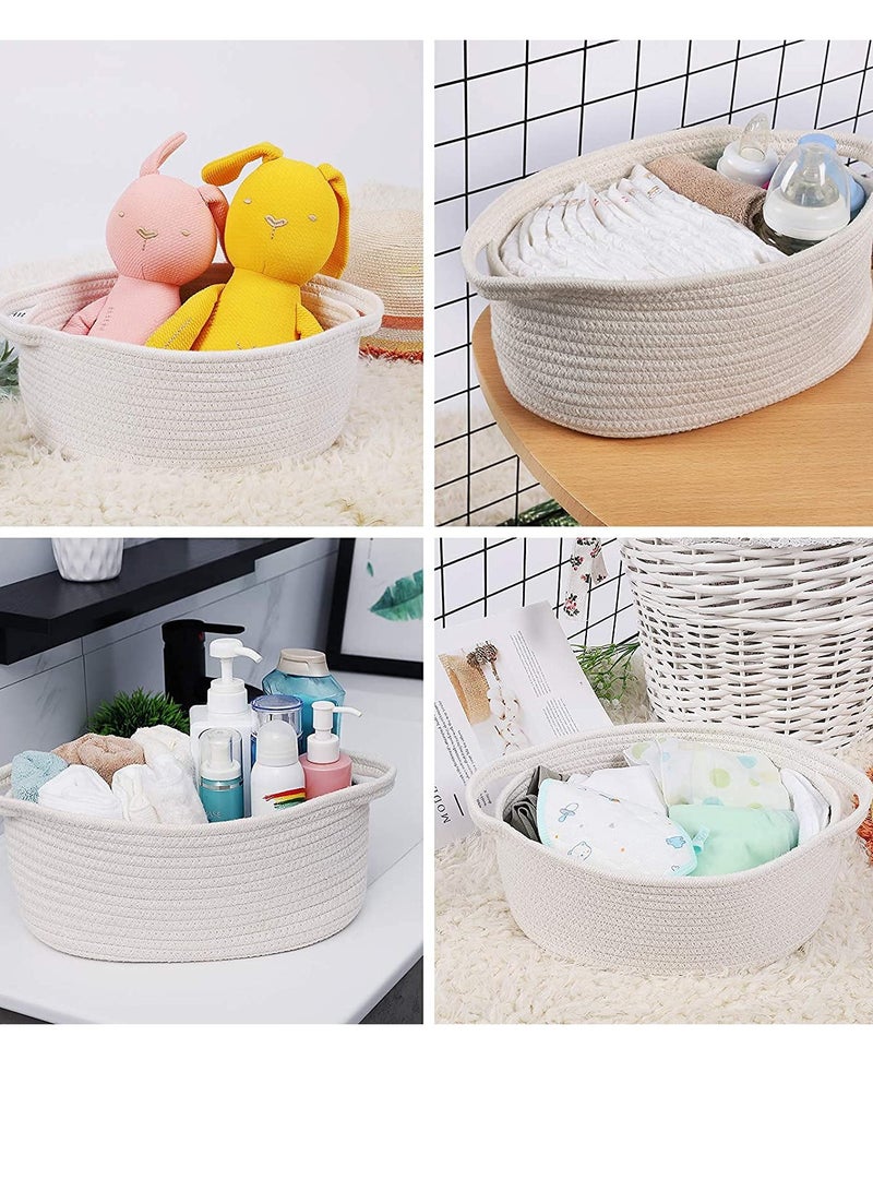 Zikra Small Woven Basket Nursery Decor, Cute Small Basket, Toy Basket, Empty Gift Basket with Handles Basket, Shelf Organizing Basket 12"x 8" x 5" Shelf Storage Basket (White) - Image 4