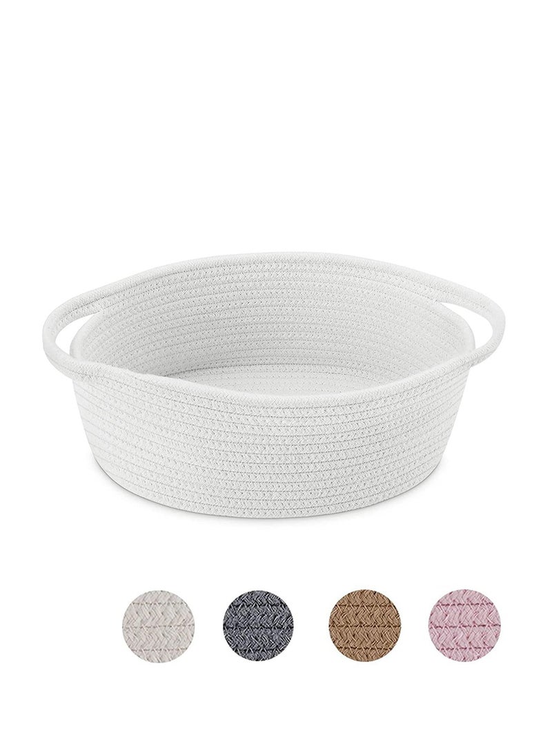 Zikra Small Woven Basket Nursery Decor, Cute Small Basket, Toy Basket, Empty Gift Basket with Handles Basket, Shelf Organizing Basket 12"x 8" x 5" Shelf Storage Basket (White) - Image 1