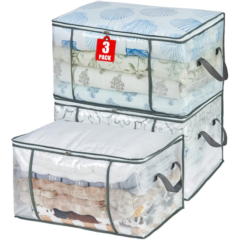 MKOKYD 80L Clear Large Storage Bag, Clothes Storage Containers for Organizing Closet, Bedroom, Underbed, Comforters, Clothing, Blankets, Pillow, Foldable Organizer with Sturdy Handle and Zippers (3) - Image 1