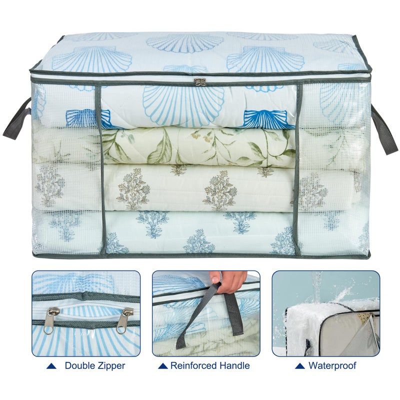 MKOKYD 80L Clear Large Storage Bag, Clothes Storage Containers for Organizing Closet, Bedroom, Underbed, Comforters, Clothing, Blankets, Pillow, Foldable Organizer with Sturdy Handle and Zippers (3) - Image 4