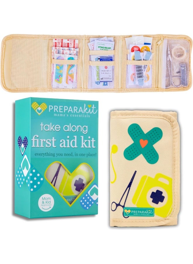 PreparaKit Travel and Baby First Aid Kit - Mom First Aid Kits! Mini Compact Kit with 50 Essentials for Diaper Bag or Purse - Small First Aid Kit for Emergency, Camping, Hiking, Car, or Home [Kid Joy]  - Image 1