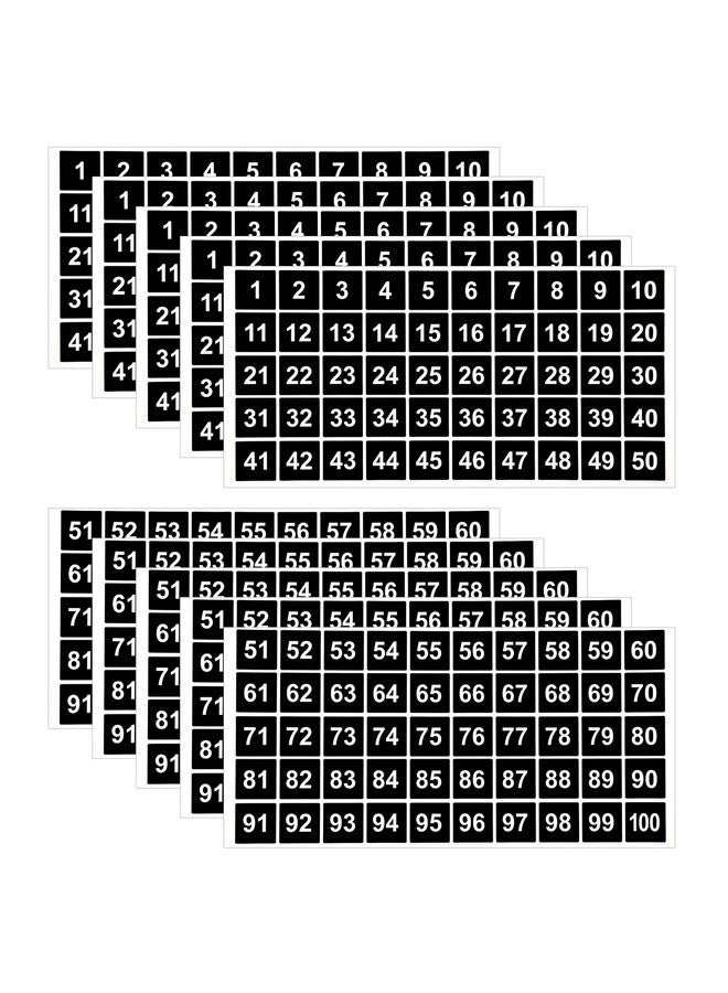 AIEX 10 Sheets Number Stickers 5 Sets Of 1-100 Vinyl Square Number Sticker Waterproof Labels For Sorting Organizing Storage Boxes Lockers Indoor Outdoor Office School Supplies (Black, 1Inch) - Image 1