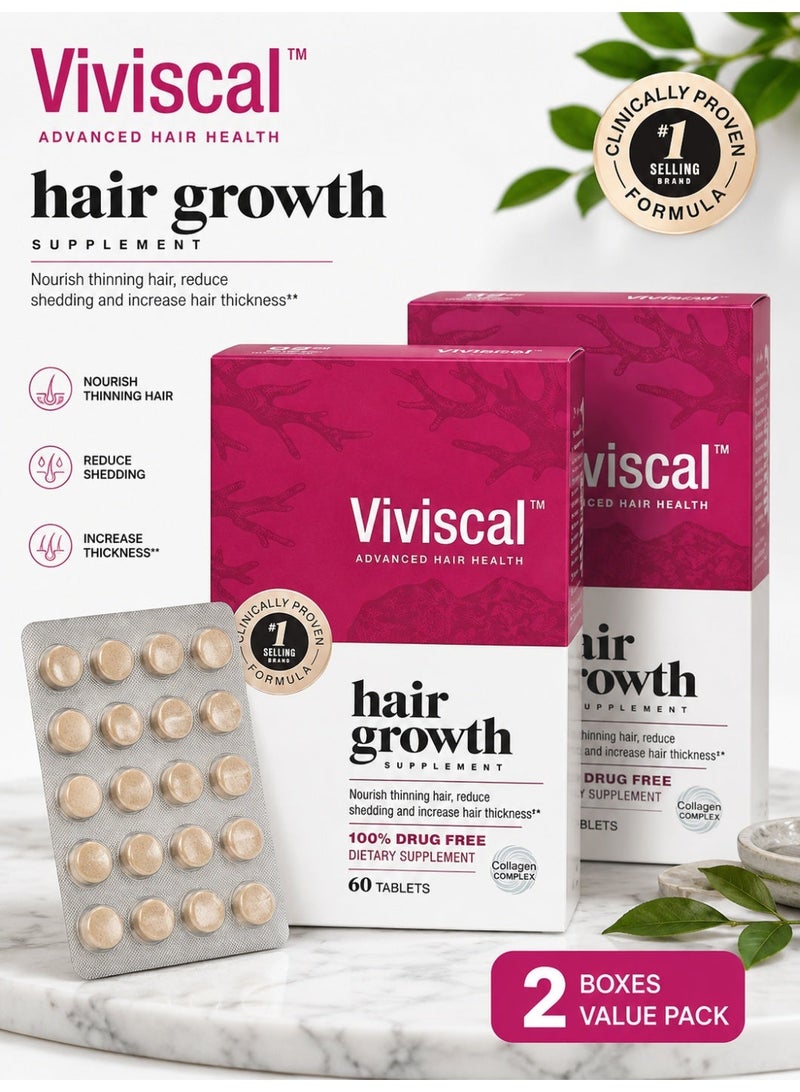 Viviscal 2 Boxes Hair Growth Supplement Extra Strength Hair Vitamins for Thicker Fuller Stronger Hair Anti Hair Loss Formula 120 Tablets - Image 1